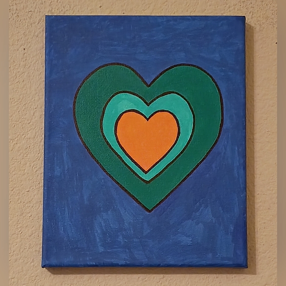 Blue and Green Heart Canvas Art Wall Decor Home Decor 8x10" - Picture 1 of 3